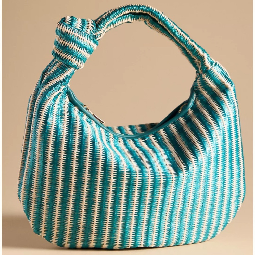 Melie Bianco Teal and White Woven Hobo Bag